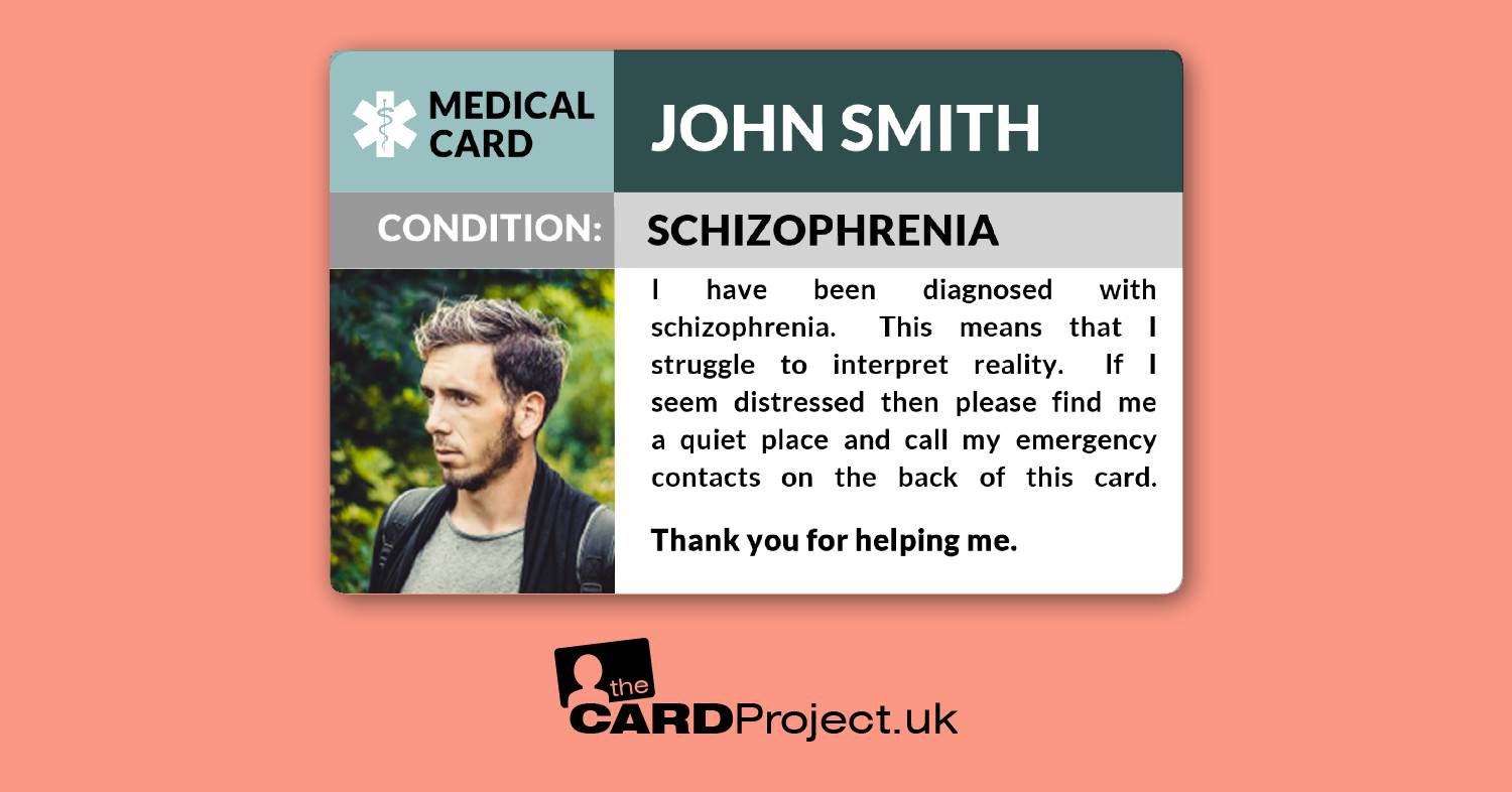 Schizophrenia Awareness Photo Medical ID Alert Card, Mental Health Emergency Card (FRONT)